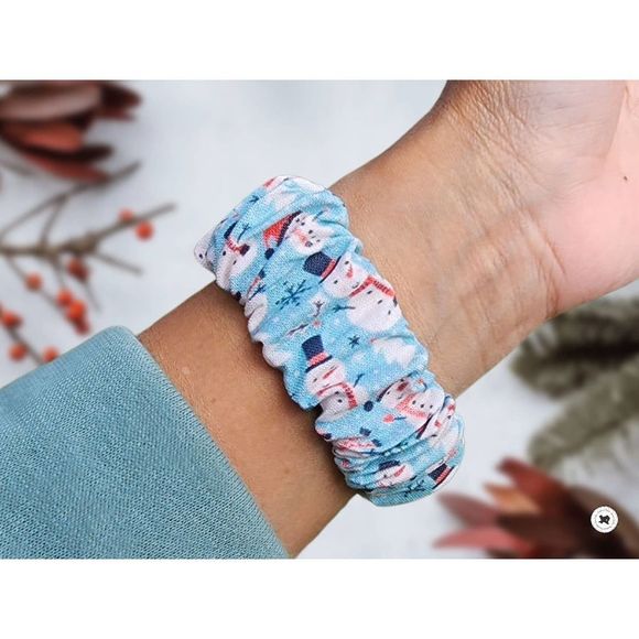 Snowman Scrunchies Watch Band for Apple Watch, Fitbit Sense Versa 3 2 Lite, 20mm - Picture 2 of 5
